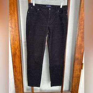 Talbots Pants 8 Black Corduroy Straight Stretch Mid Rise Signature Academia
